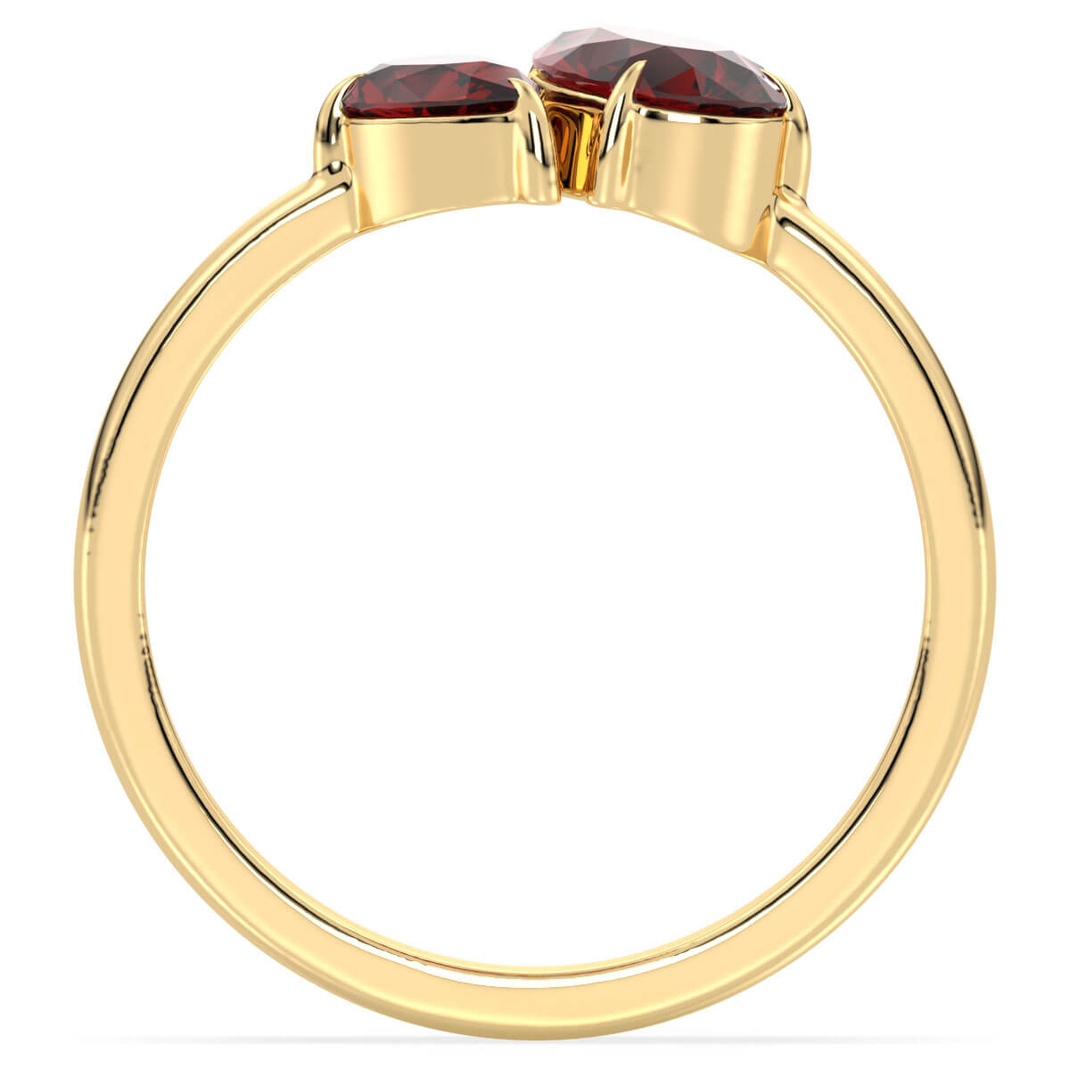 Classic Two Stone Pear Shaped Red Garnet Ring - Yellow