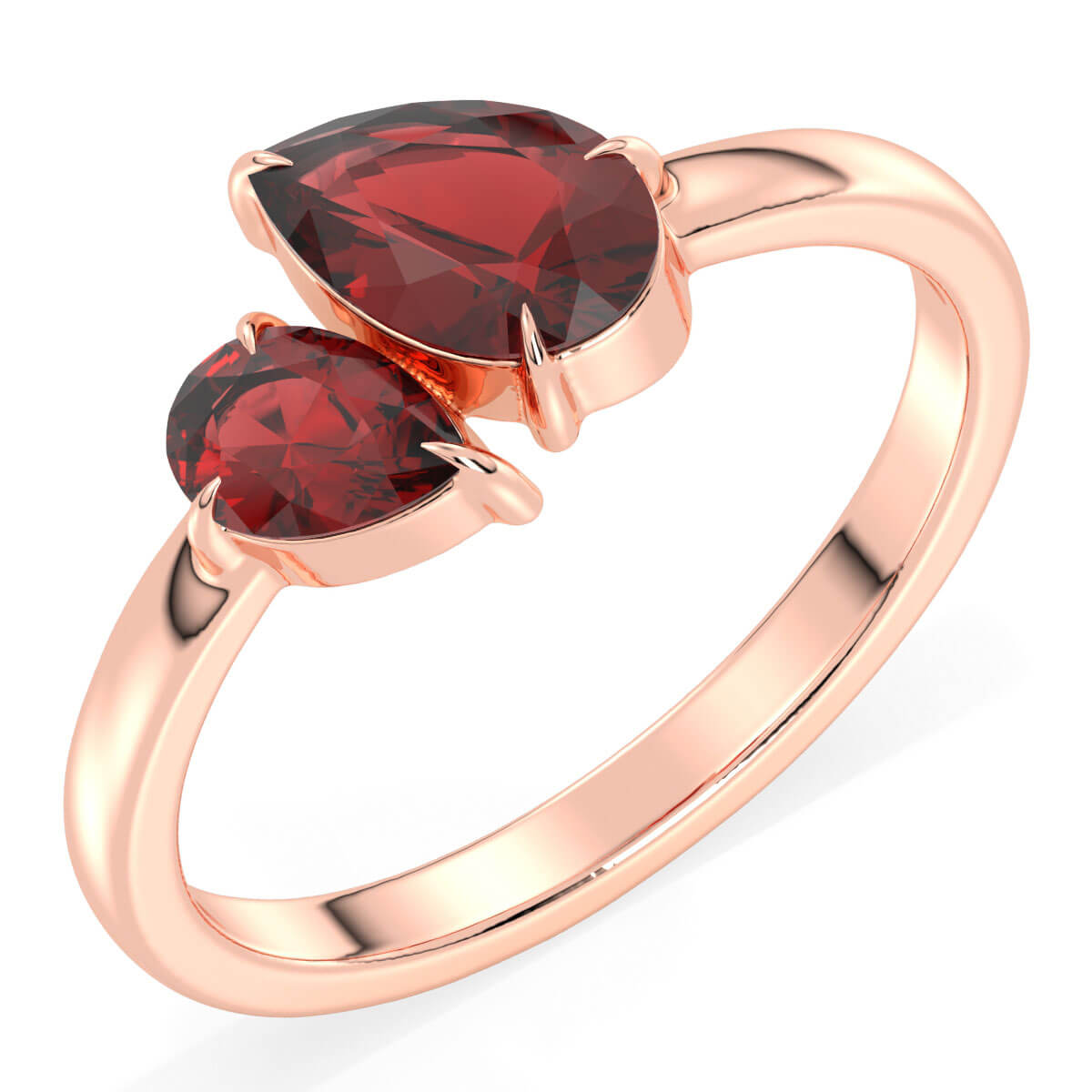 Classic Two Stone Pear Shaped Red Garnet Ring - Rose