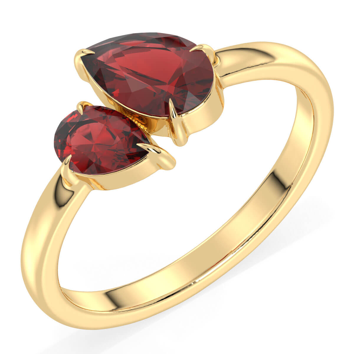 Classic Two Stone Pear Shaped Red Garnet Ring - Yellow