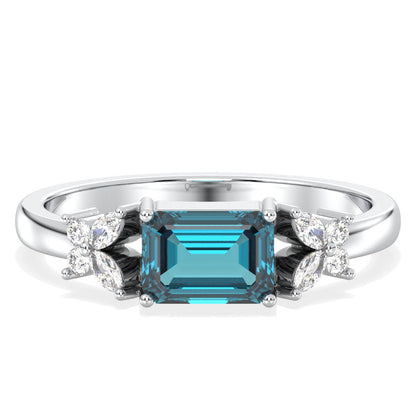 A Masterpiece Reborn Floral Moissanite Ring With London Blue Topaz -White