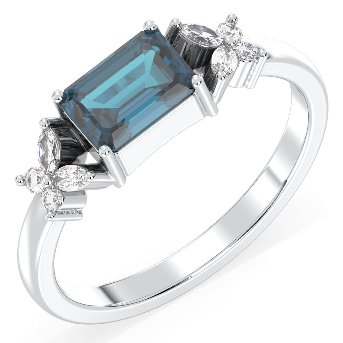 A Masterpiece Reborn Floral Moissanite Ring With London Blue Topaz -White