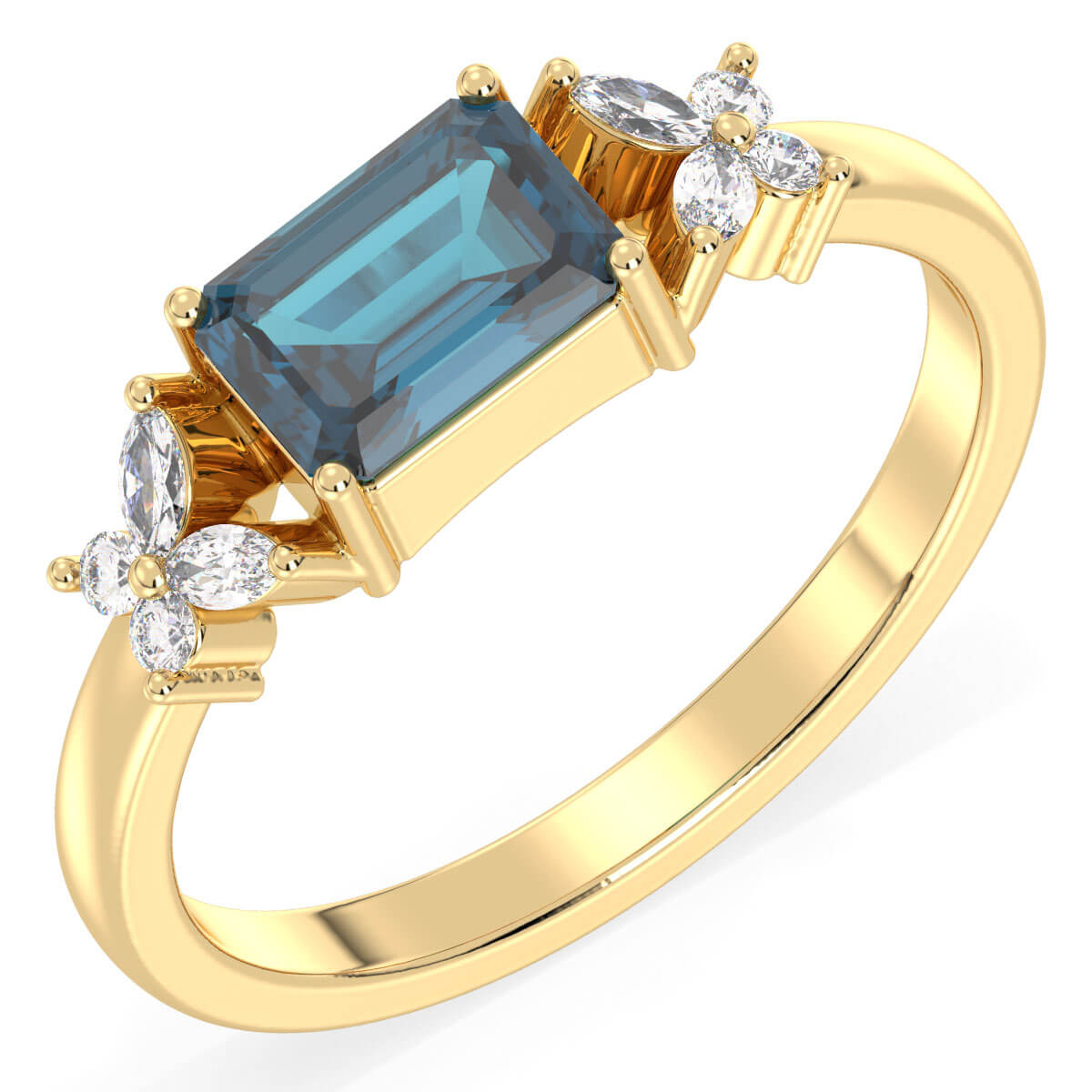 A Masterpiece Reborn Floral Moissanite Ring With London Blue Topaz -Yellow