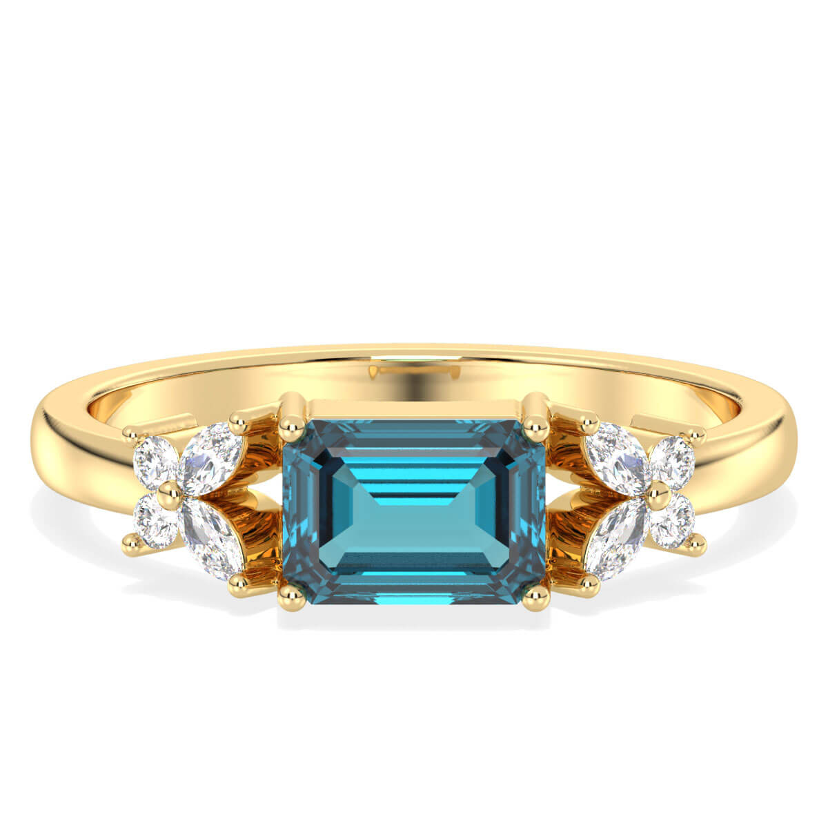 A Masterpiece Reborn Floral Moissanite Ring With London Blue Topaz -Yellow