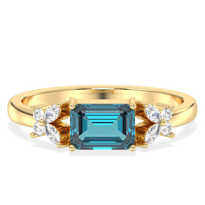 A Masterpiece Reborn Floral Moissanite Ring With London Blue Topaz -Yellow