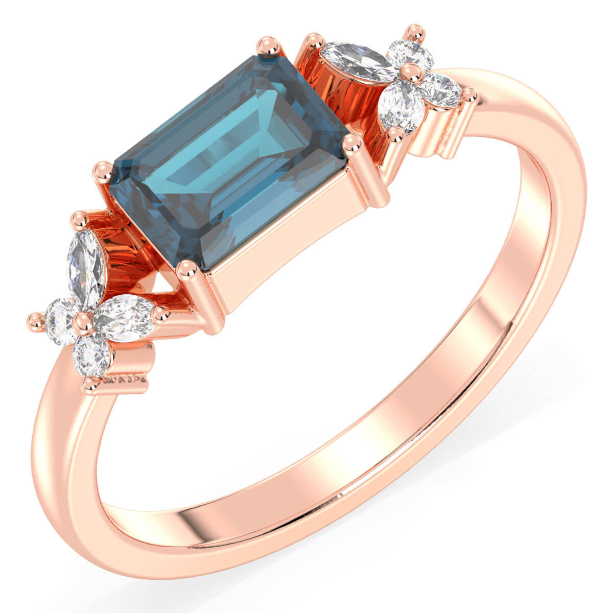 A Masterpiece Reborn Floral Moissanite Ring With London Blue Topaz -Rose