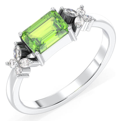 A Masterpiece Reborn Floral Moissanite Ring With Peridot -White