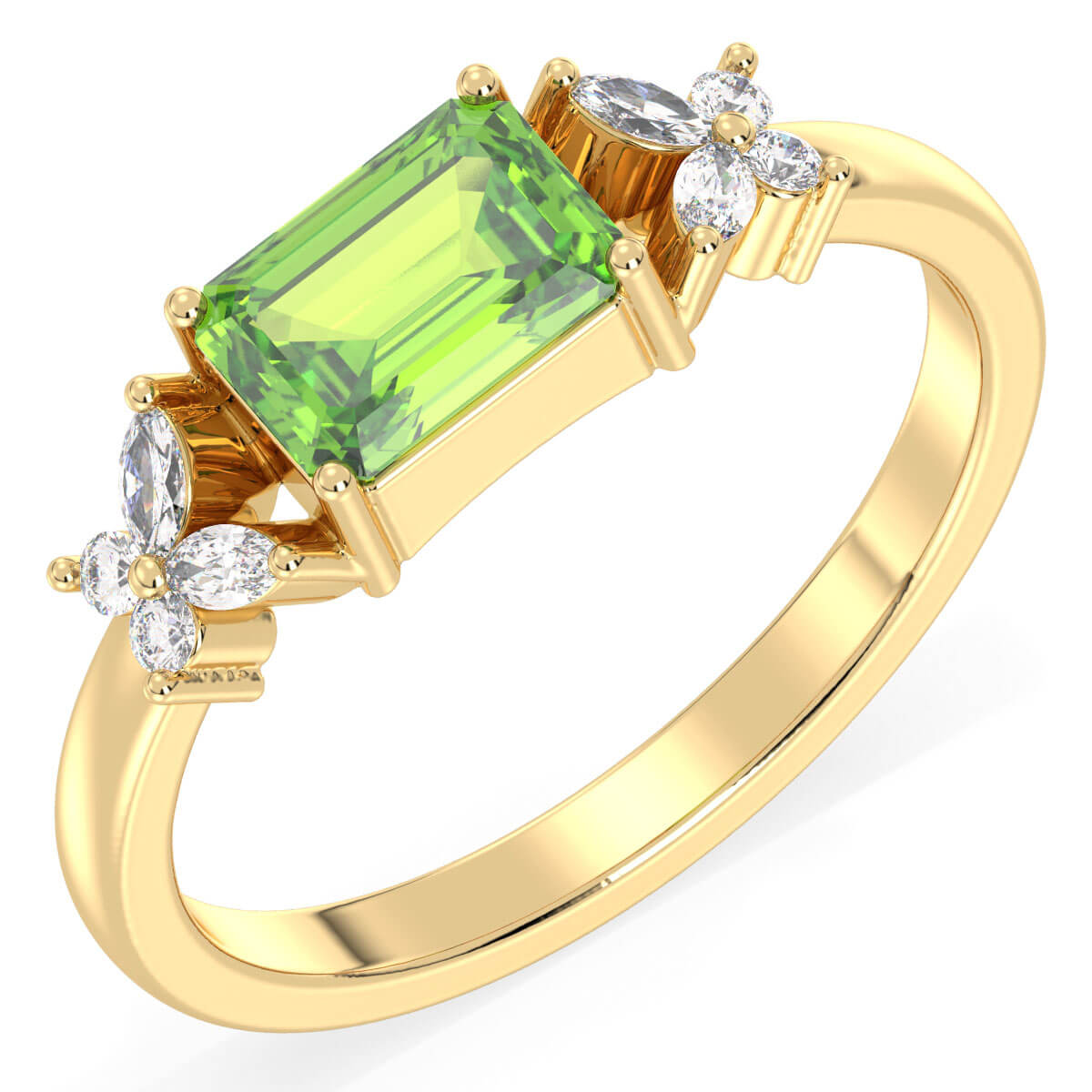 A Masterpiece Reborn Floral Moissanite Ring With Peridot -Yellow