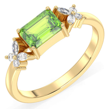 A Masterpiece Reborn Floral Moissanite Ring With Peridot -Yellow