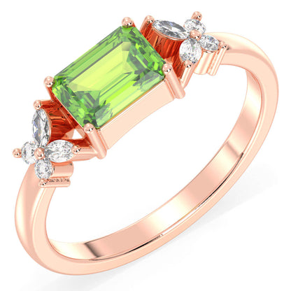 A Masterpiece Reborn Floral Moissanite Ring With Peridot -Rose