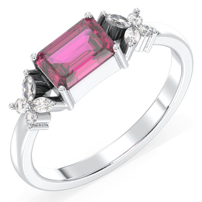 A Masterpiece Reborn Floral Moissanite Ring With Pink Topaz -White