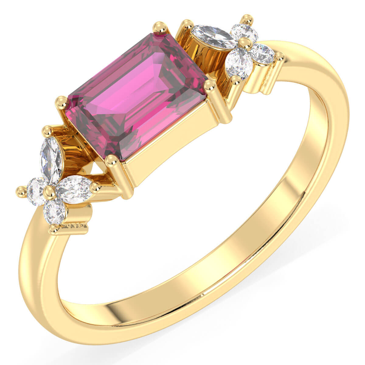 A Masterpiece Reborn Floral Moissanite Ring With Pink Topaz -Yellow