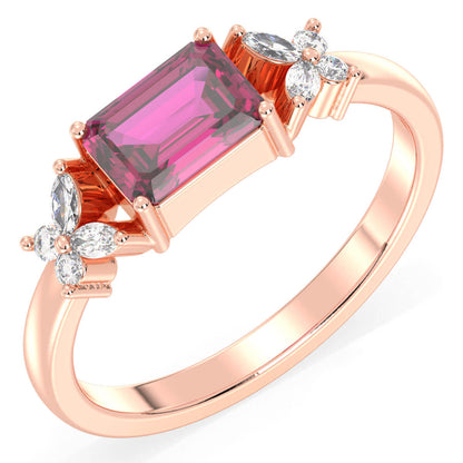 A Masterpiece Reborn Floral Moissanite Ring With Pink Topaz -Rose