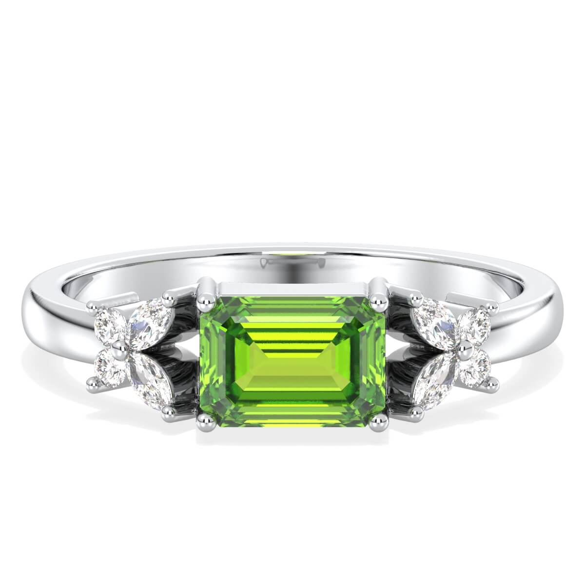 A Masterpiece Reborn Floral Moissanite Ring With Peridot -White