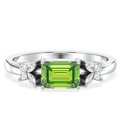 A Masterpiece Reborn Floral Moissanite Ring With Peridot -White