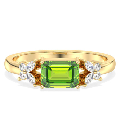 A Masterpiece Reborn Floral Moissanite Ring With Peridot -Yellow