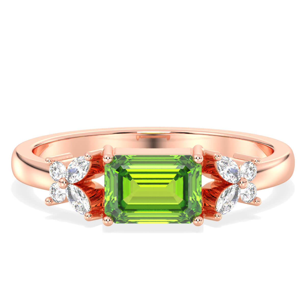 A Masterpiece Reborn Floral Moissanite Ring With Peridot -Rose