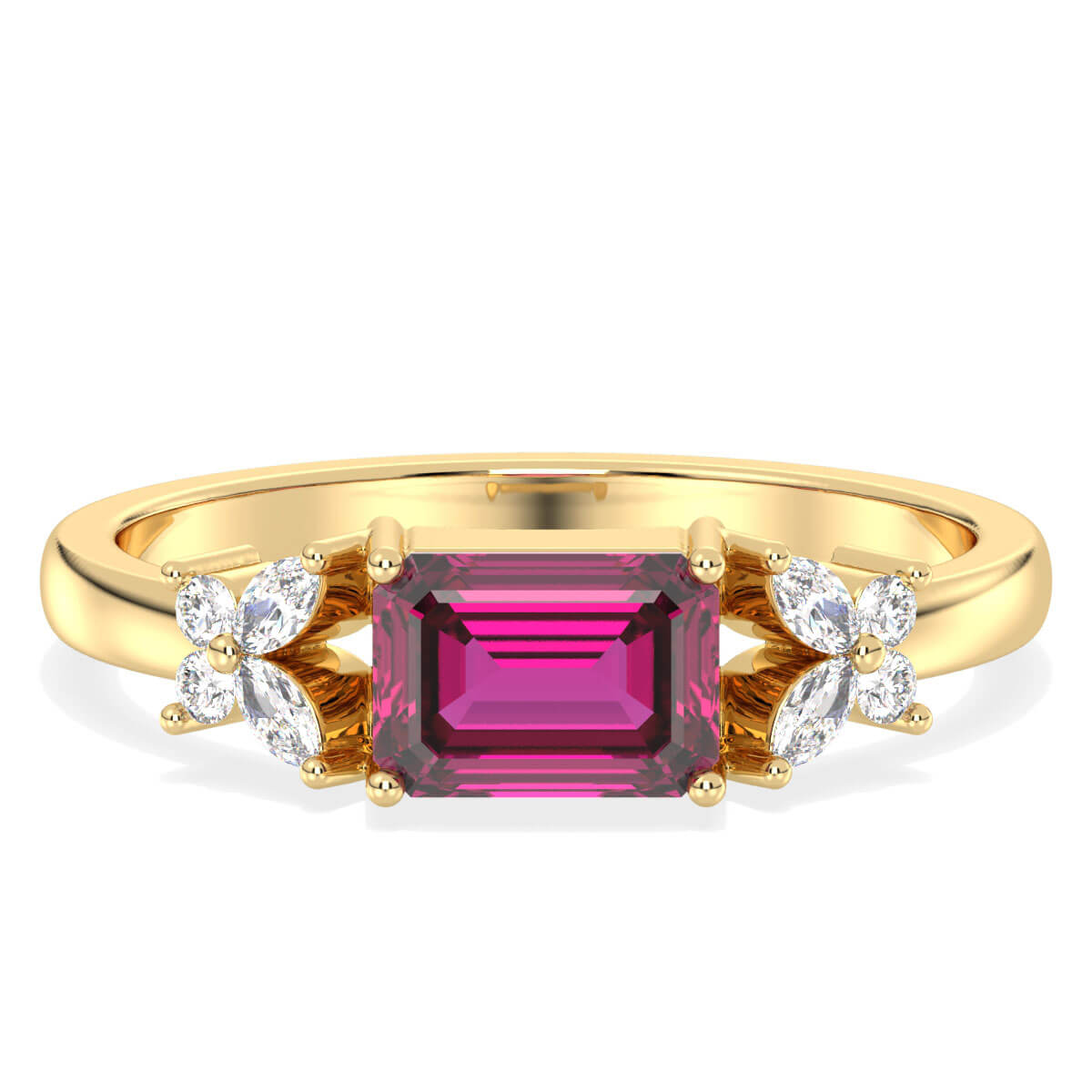 A Masterpiece Reborn Floral Moissanite Ring With Pink Topaz -Yellow