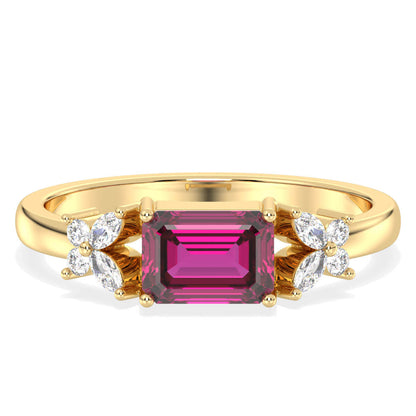 A Masterpiece Reborn Floral Moissanite Ring With Pink Topaz -Yellow