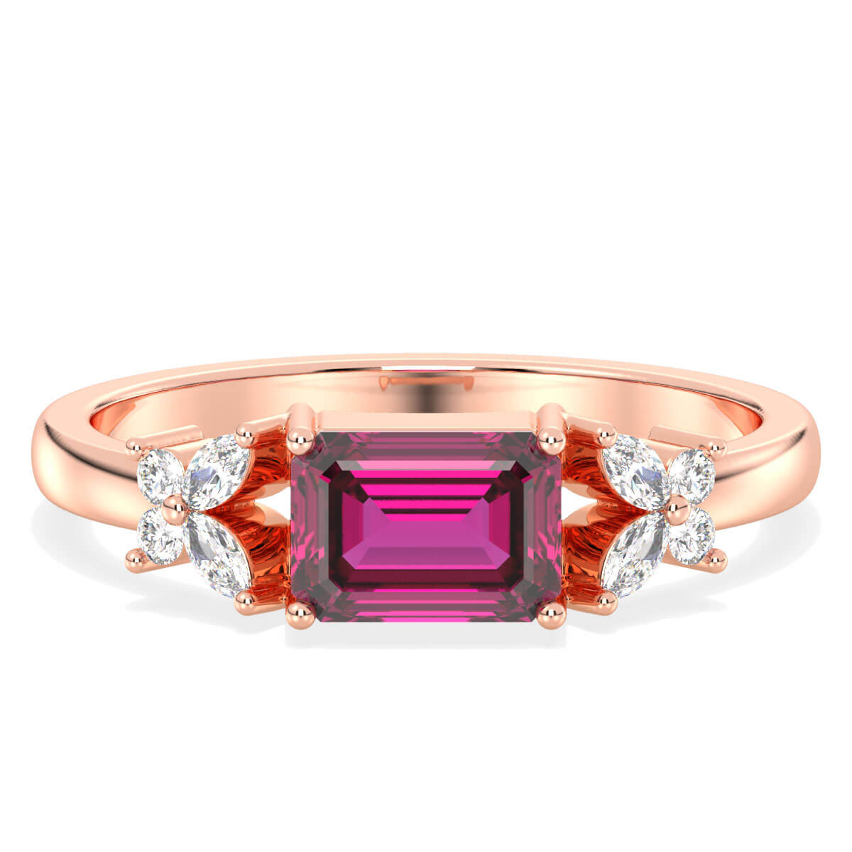 A Masterpiece Reborn Floral Moissanite Ring With Pink Topaz -Rose