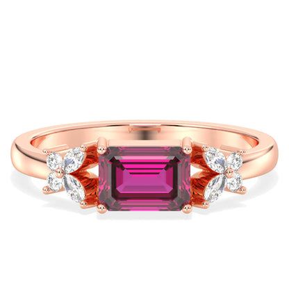 A Masterpiece Reborn Floral Moissanite Ring With Pink Topaz -Rose