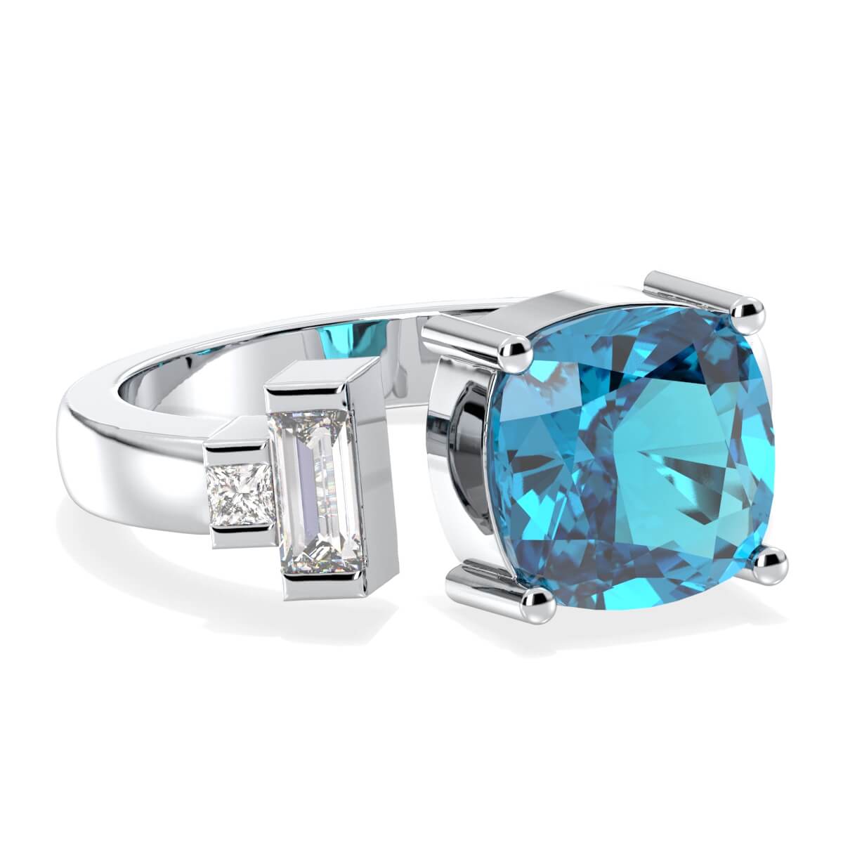 Two Stone Swiss Blue Topaz Open Ring - White