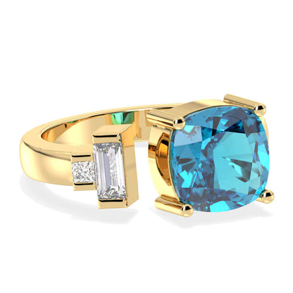 Two Stone Swiss Blue Topaz Open Ring - Yellow