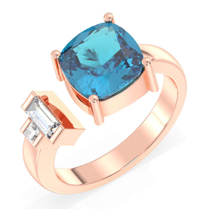 Two Stone Swiss Blue Topaz Open Ring - Rose