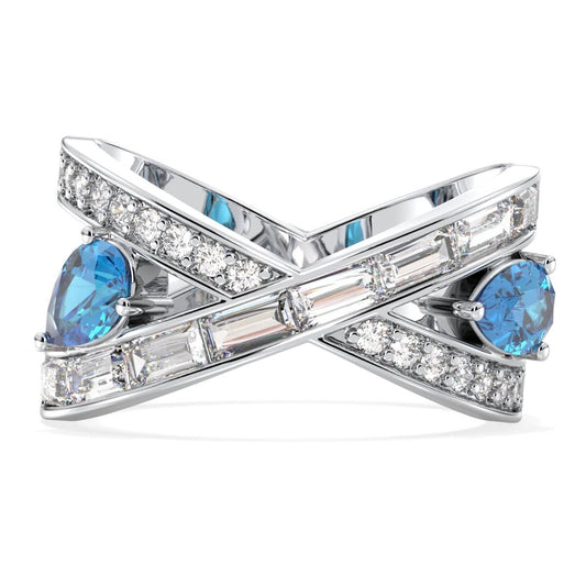 Criss-Cross Swiss Blue Topaz Infinity Ring-White