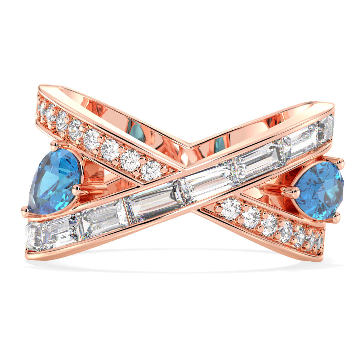 Criss-Cross Swiss Blue Topaz Infinity Ring-Rose