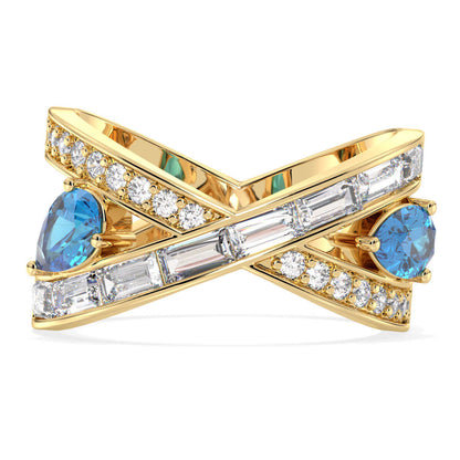 Criss-Cross Swiss Blue Topaz Infinity Ring-Yellow