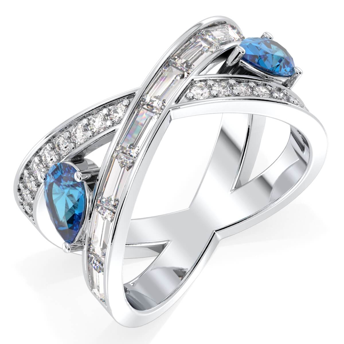 Criss-Cross Swiss Blue Topaz Infinity Ring-White