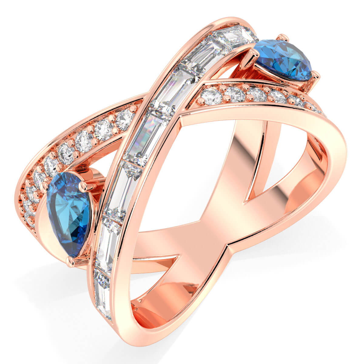 Criss-Cross Swiss Blue Topaz Infinity Ring-Rose