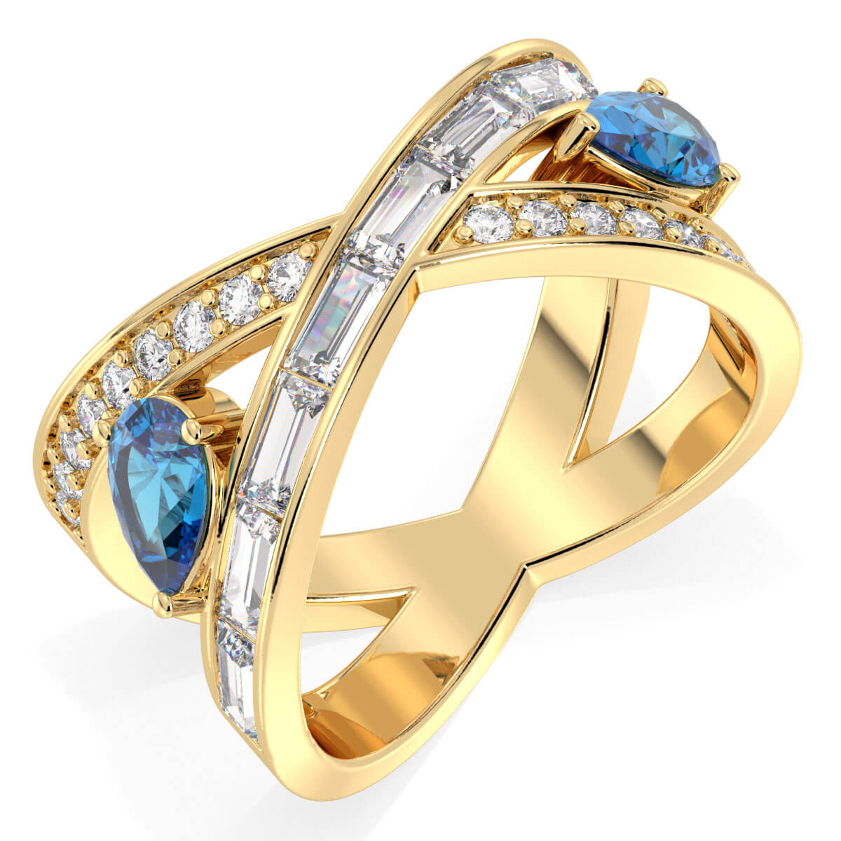 Criss-Cross Swiss Blue Topaz Infinity Ring-Yellow