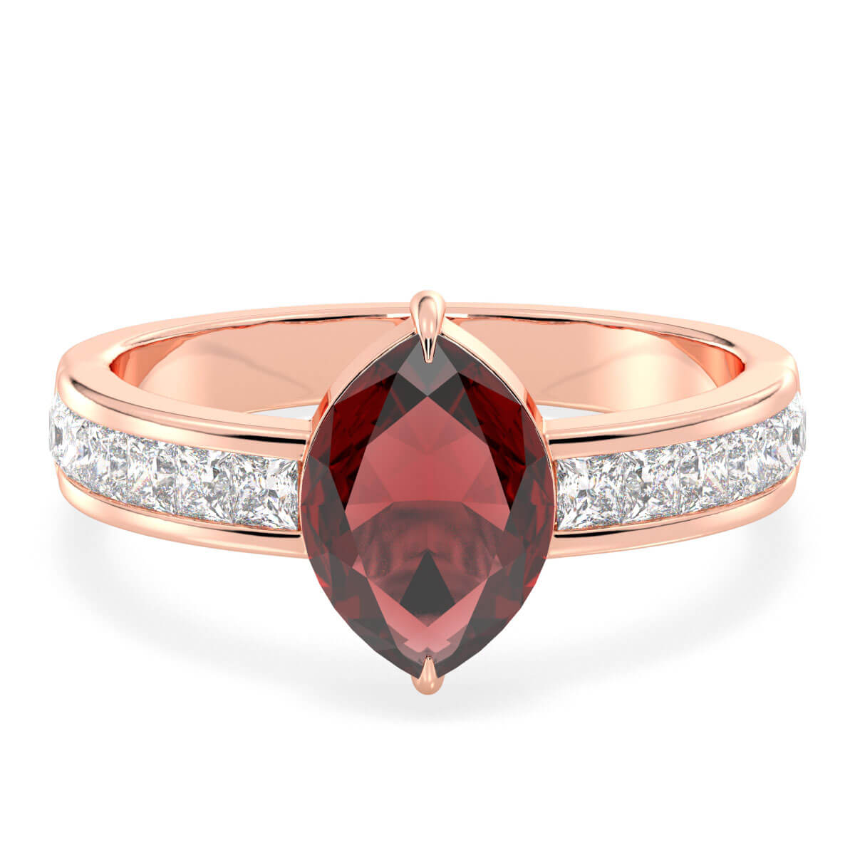 Marquise Red Garnet Solitaire Ring with Moissanite-Rose