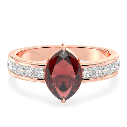 Marquise Red Garnet Solitaire Ring with Moissanite-Rose