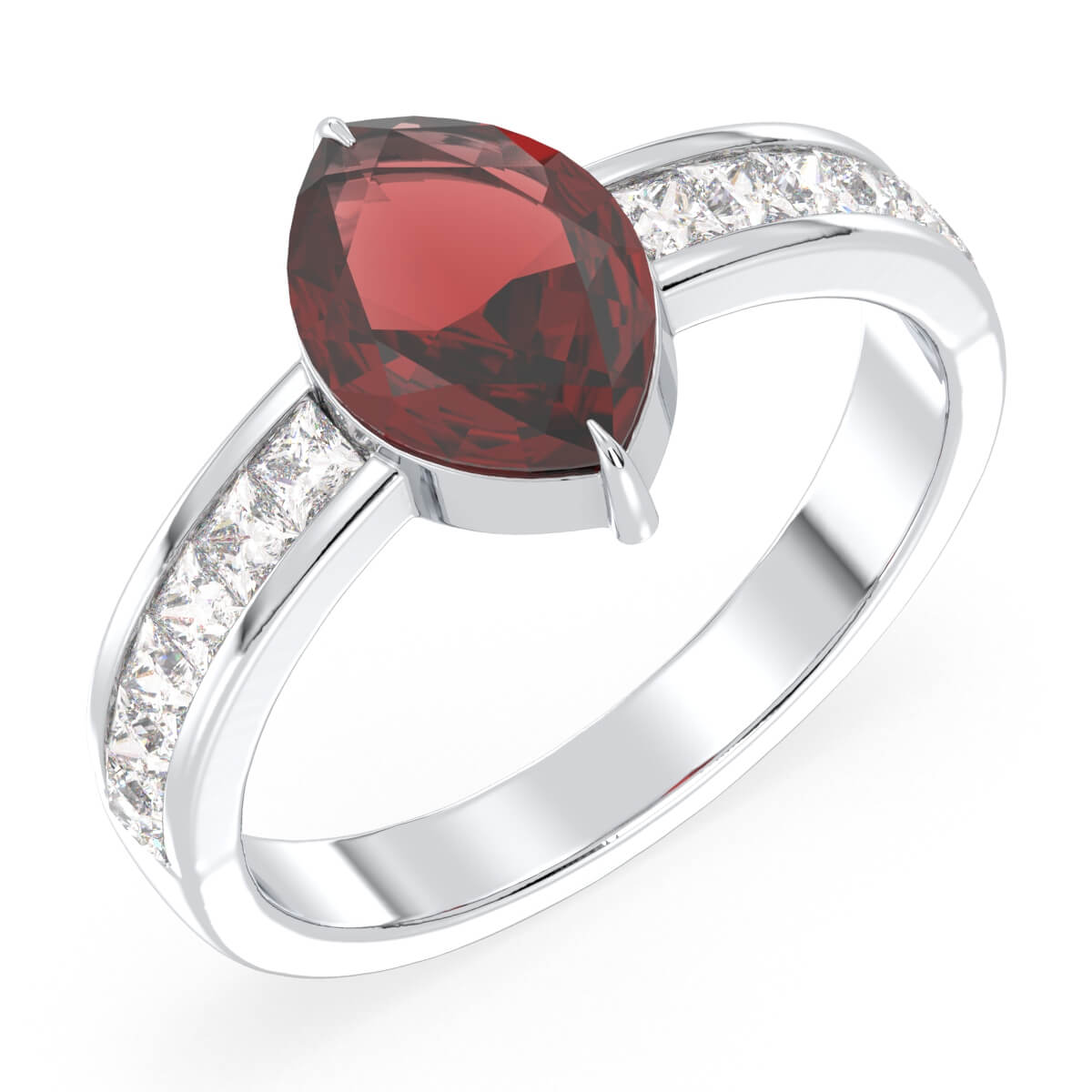 Marquise Red Garnet Solitaire Ring with Moissanite-White