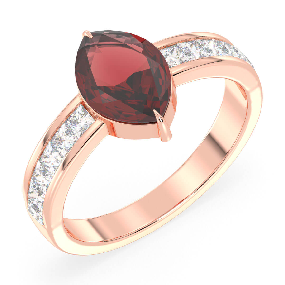 Marquise Red Garnet Solitaire Ring with Moissanite-Rose