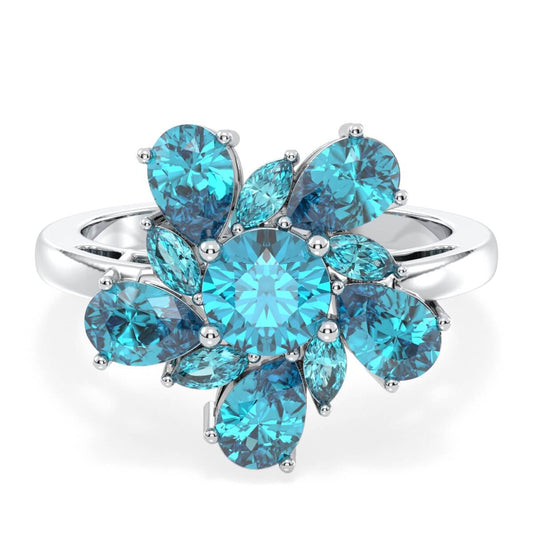 Classic Swiss Blue Topaz Flower Ring - White