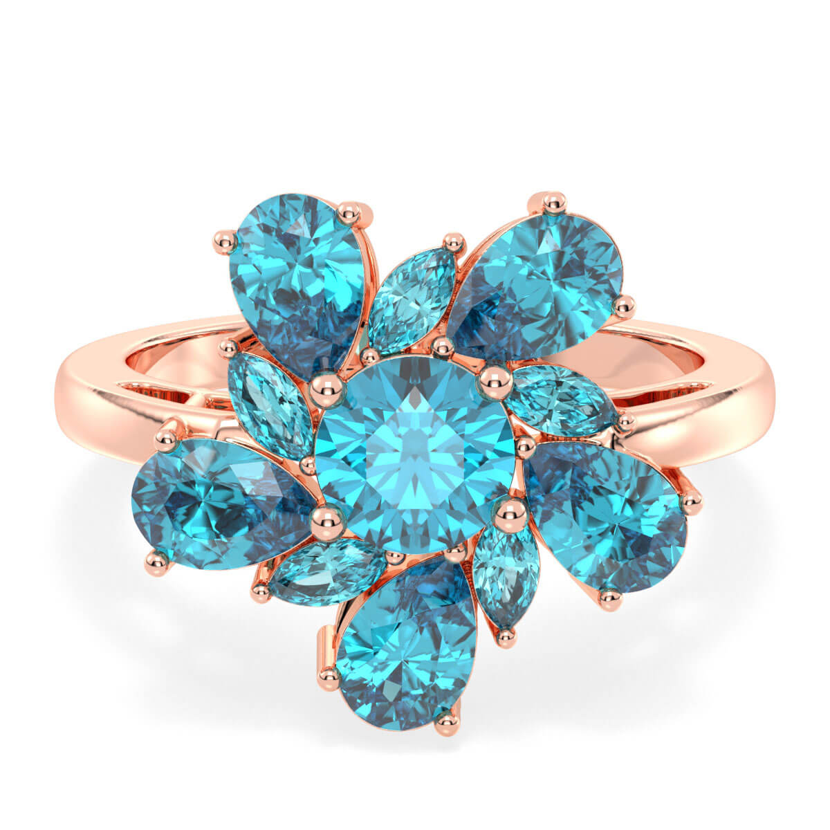 Classic Swiss Blue Topaz Flower Ring - Rose