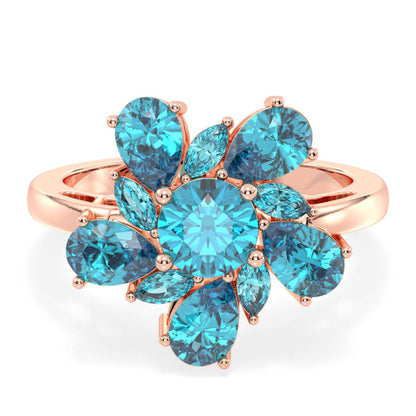 Classic Swiss Blue Topaz Flower Ring - Rose