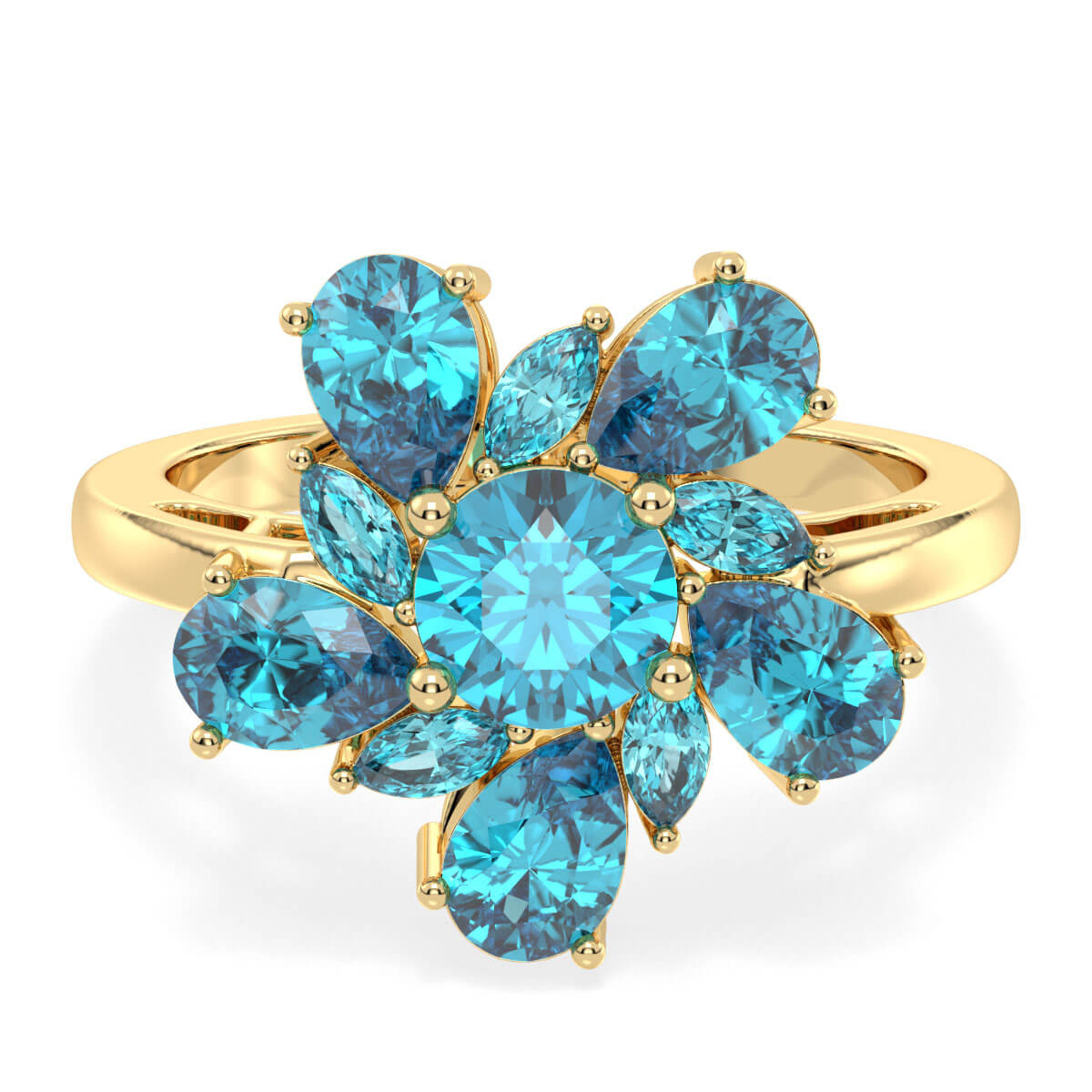 Classic Swiss Blue Topaz Flower Ring - Yellow