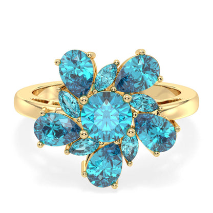 Classic Swiss Blue Topaz Flower Ring - Yellow