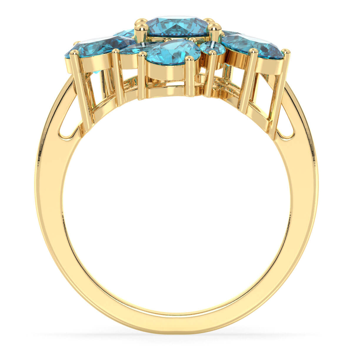 Classic Swiss Blue Topaz Flower Ring - Yellow