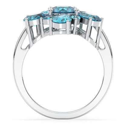 Classic Swiss Blue Topaz Flower Ring - White