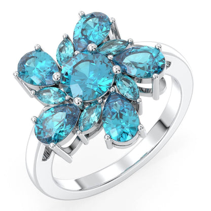 Classic Swiss Blue Topaz Flower Ring - White