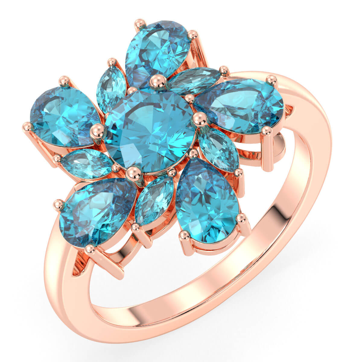 Classic Swiss Blue Topaz Flower Ring - Rose