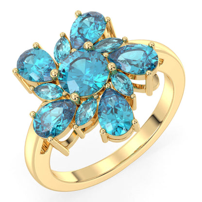 Classic Swiss Blue Topaz Flower Ring - Yellow