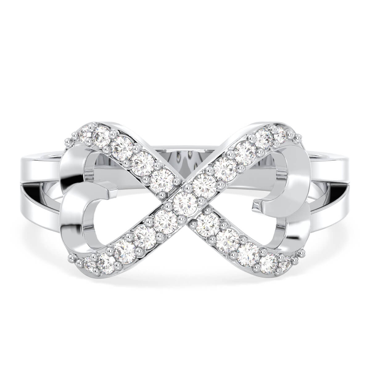 Split Shank Round Moissanite infinity Heart Ring-White