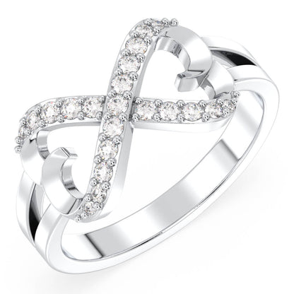 Split Shank Round Moissanite infinity Heart Ring-White