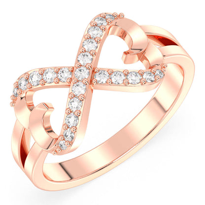 Split Shank Round Moissanite infinity Heart Ring-Rose